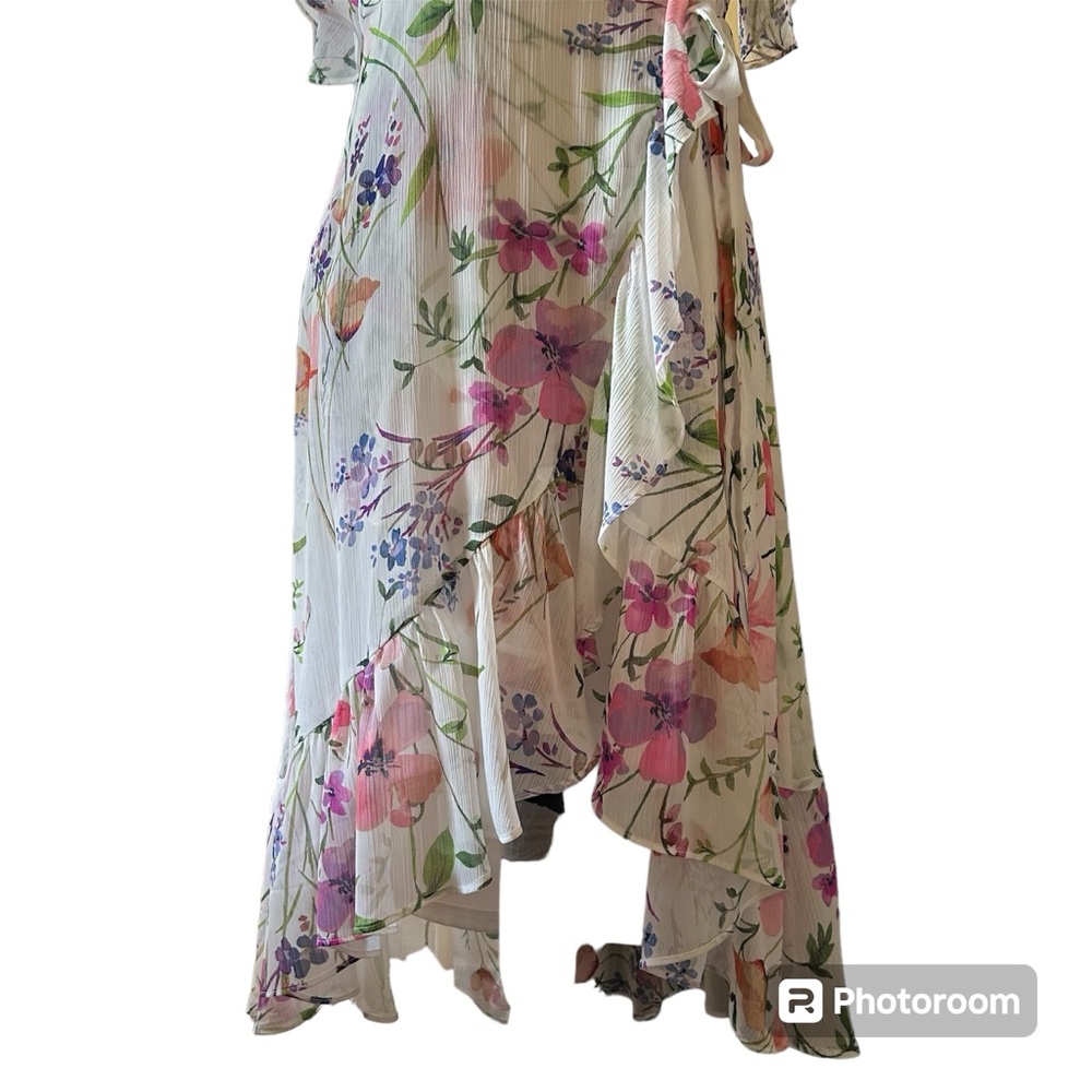 Calvin Klein Floral High-Low Faux Wrap Dress - Picture 7 of 12
